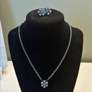 Sabika Silver Necklace with Blue Floral Pendant